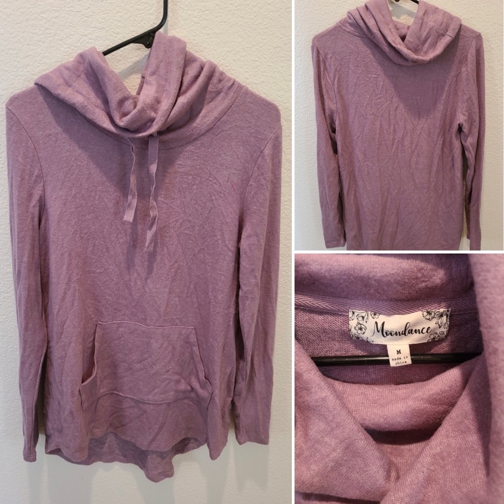 Moondance Purple Cowl Neck Sweater Front Pocket Super Soft & Comfy. Sz M Ladies
